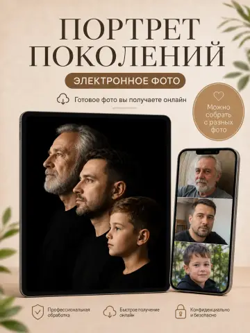 Портрет дедушки, отца и сына по отдельным фотографиям